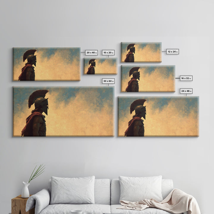 Spartan Warrior In Golden Sky Canvas Print, Ancient Greece Wall Art, Classical Decor, Historical Gift For Him, Living Room Decor