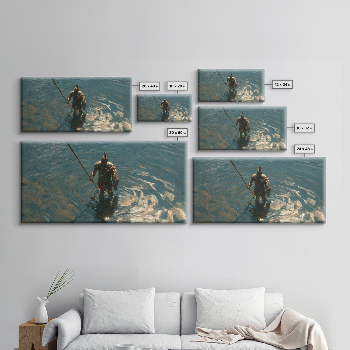 Armored Knight Standing In Shimmering Water Canvas Print, Medieval Fantasy Wall Art, Moody Lake Decor For Living Room Art