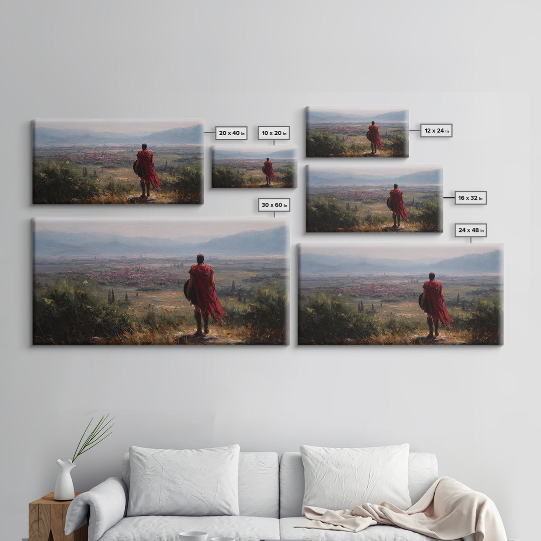 Ancient Roman Overlook At Valley Wall Art, Historical Landscape Painting, Mediterranean Home Decor, Large Canvas Art Print