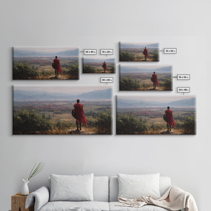 Ancient Roman Overlook At Valley Wall Art, Historical Landscape Painting, Mediterranean Home Decor, Large Canvas Art Print