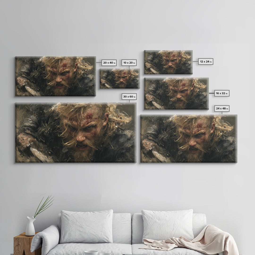 Fierce Viking Berserker Close Up Canvas Print, Nordic Warrior Portrait Wall Art, Dark Medieval Decor For Masculine Office