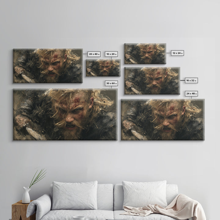 Fierce Viking Berserker Close Up Canvas Print, Nordic Warrior Portrait Wall Art, Dark Medieval Decor For Masculine Office