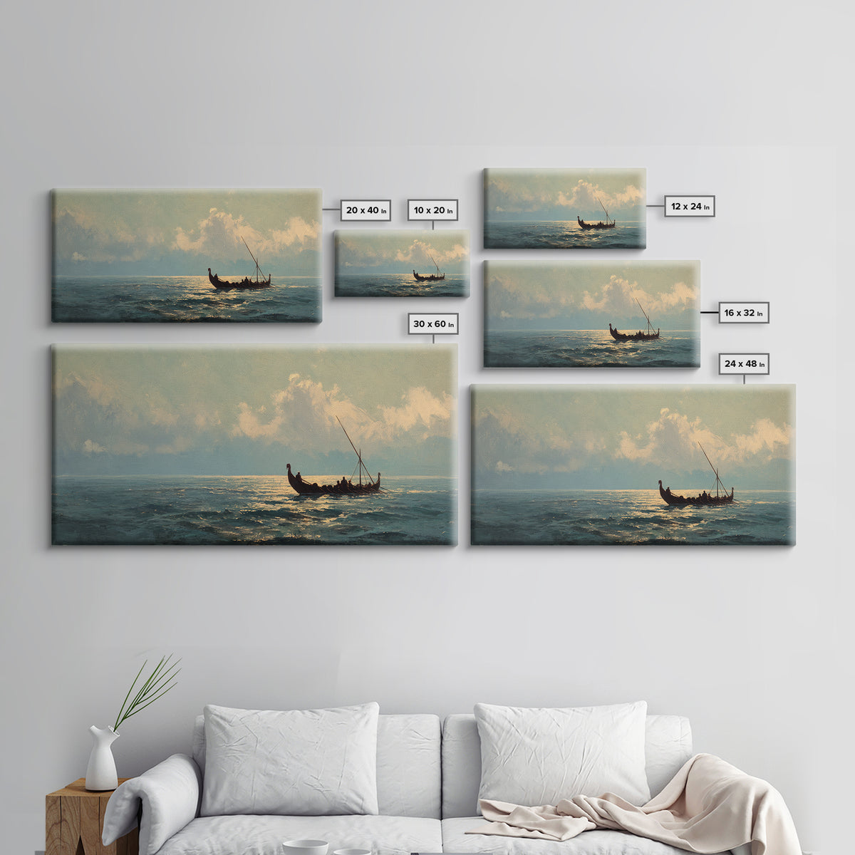 Solitary Sailboat On Shimmering Sea Canvas Print, Coastal Seascape Wall Art, Nautical Ocean Decor, Housewarming Gift For Her