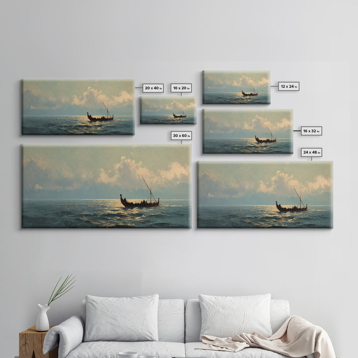 Solitary Sailboat On Shimmering Sea Canvas Print, Coastal Seascape Wall Art, Nautical Ocean Decor, Housewarming Gift For Her