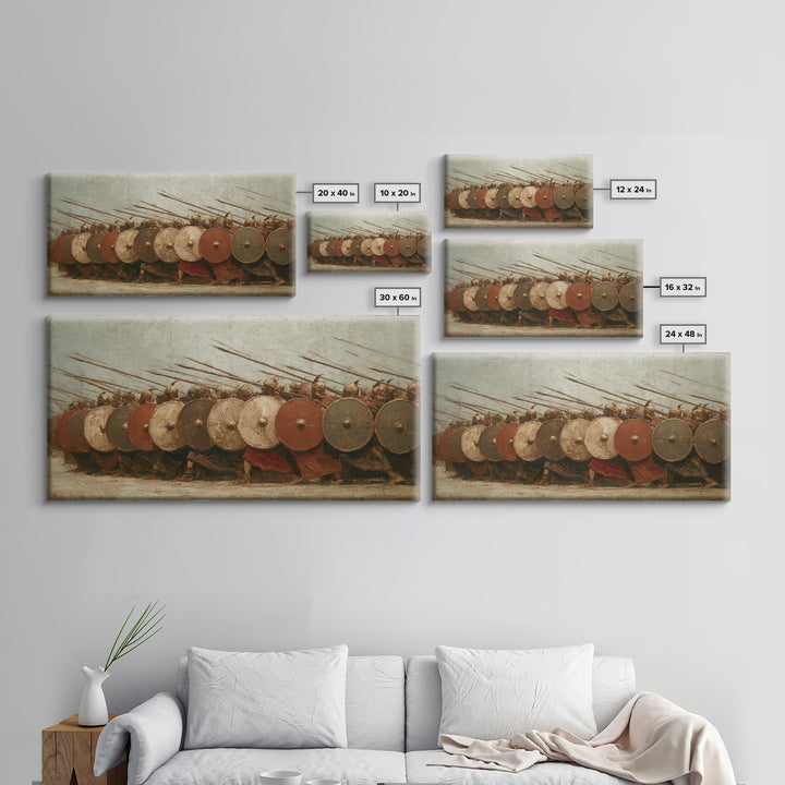 Ancient Shield Wall Phalanx Canvas Print, Greek Warrior Battle Wall Decor, Historical Military Art For Office Or Man Cave