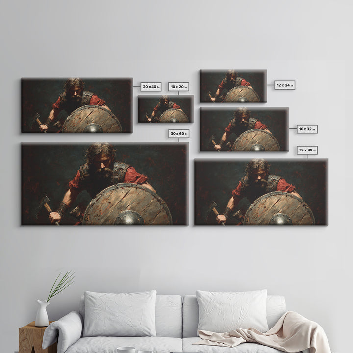 Bearded Viking Warrior With Shield Canvas Print, Norse Battle Artwork, Dark Fantasy Art, Rustic Man Cave Wall Decor, Gift For Him