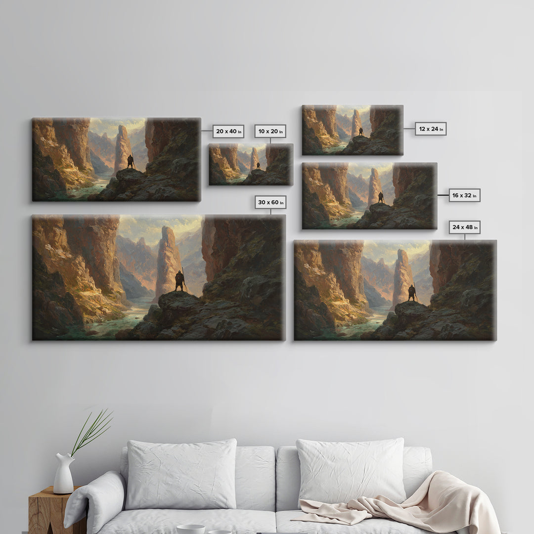 Lone Rider In Golden Canyon Canvas Print, Western Landscape Wall Art, Mountain Desert Decor, Large Rustic Home Decor, Housewarming Gift