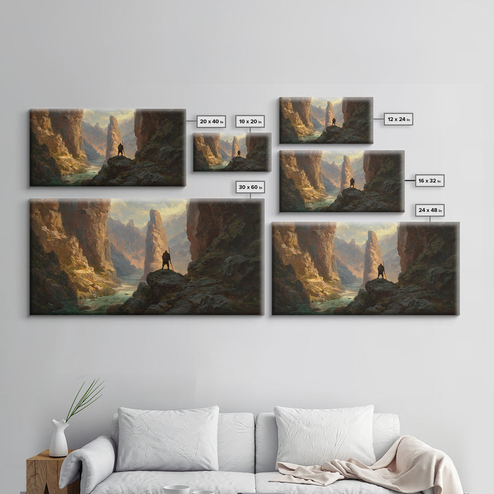 Lone Rider In Golden Canyon Canvas Print, Western Landscape Wall Art, Mountain Desert Decor, Large Rustic Home Decor, Housewarming Gift