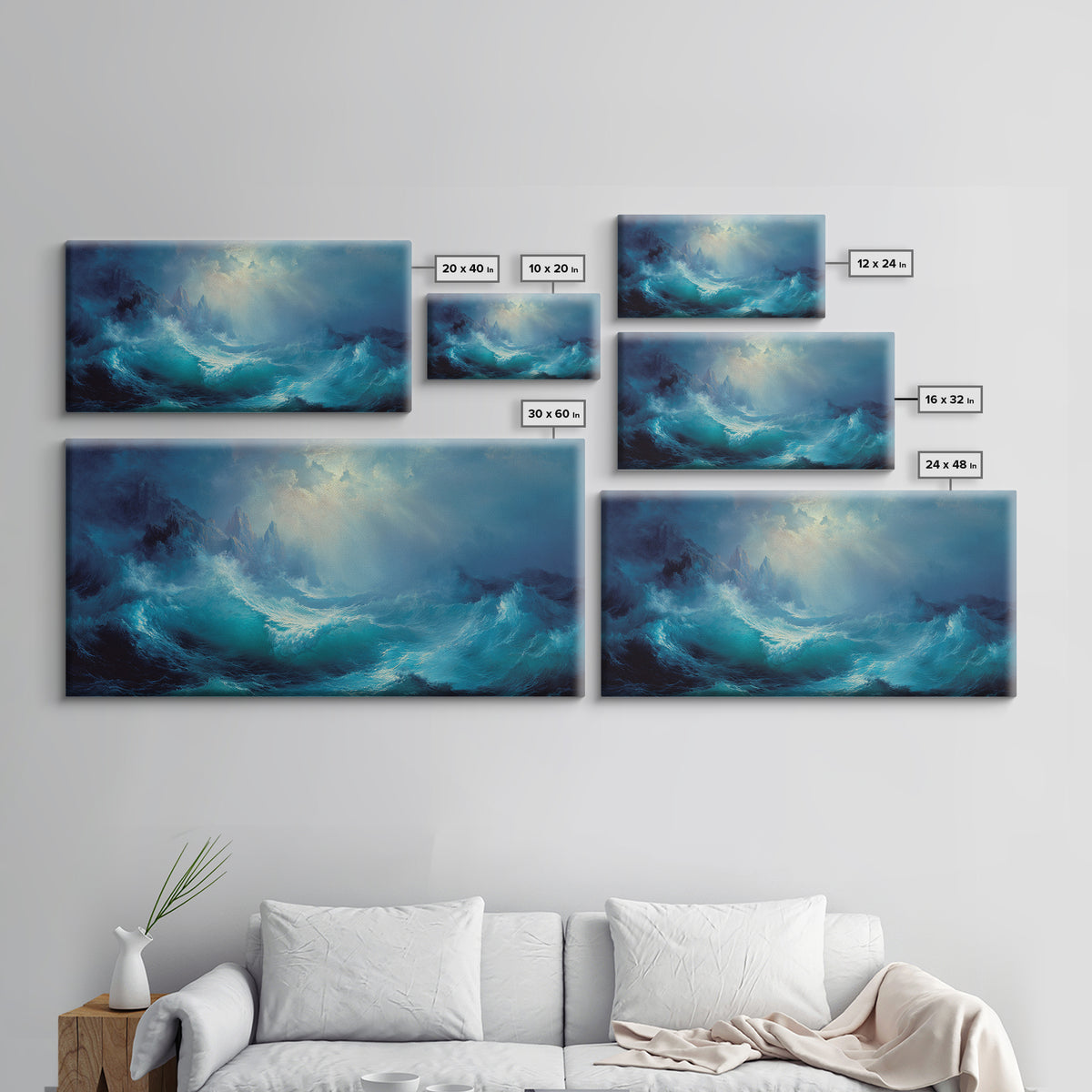 Stormy Turquoise Blue Ocean Waves Canvas Print, Dramatic Seascape Wall Decor, Coastal Landscape Art For Living Room Decor