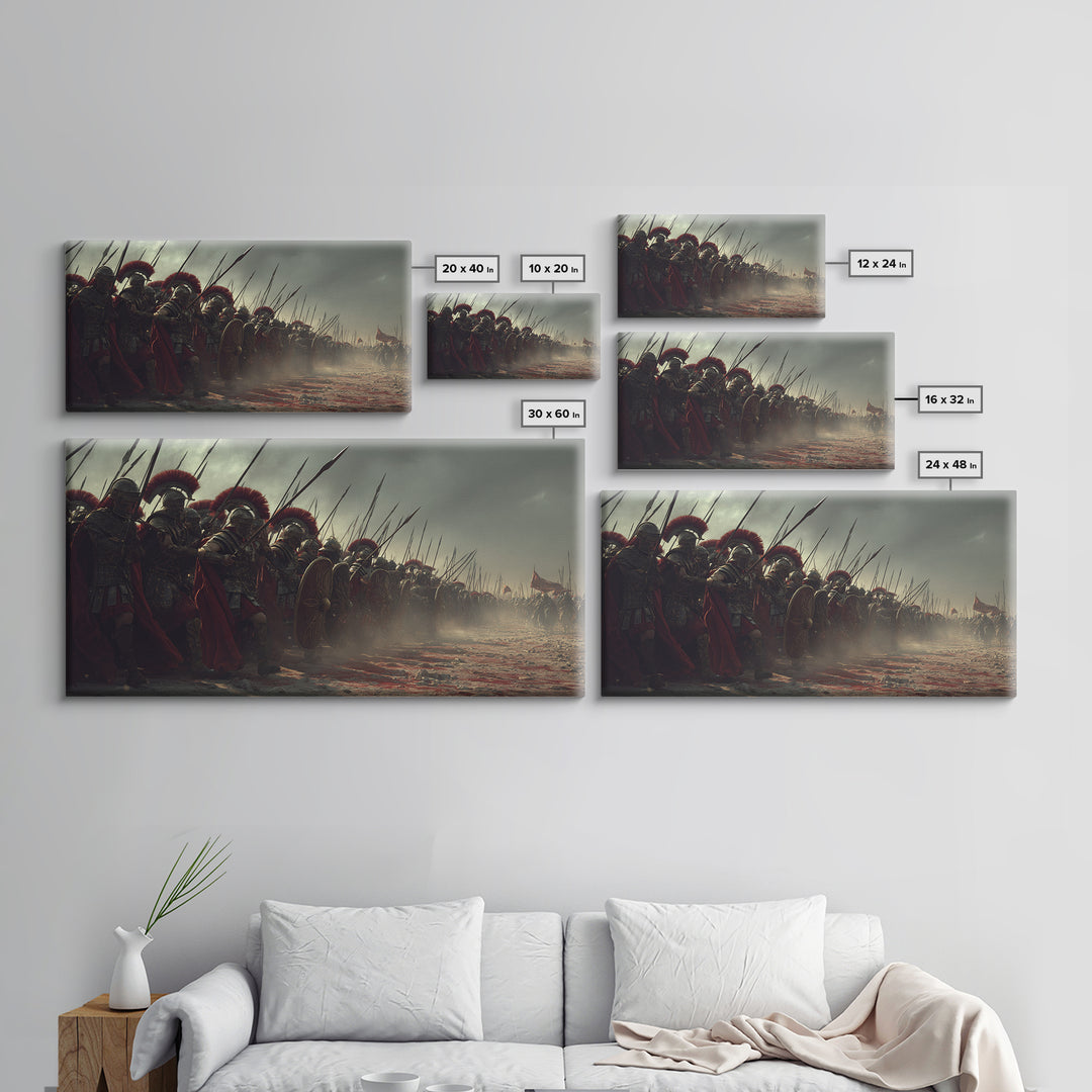 Roman Soldiers Assemble In Battle Ready Scene Historical Wall Art Framed Canvas Print For Living Room And Office Decor