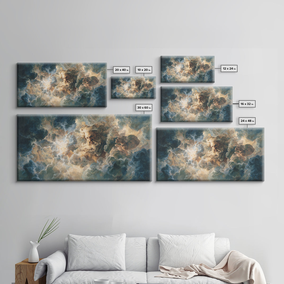 Storm Cloud God With Lightning Wall Art, Mythological Canvas Print, Dramatic Fantasy Decor, Dark Academia Living Room Art