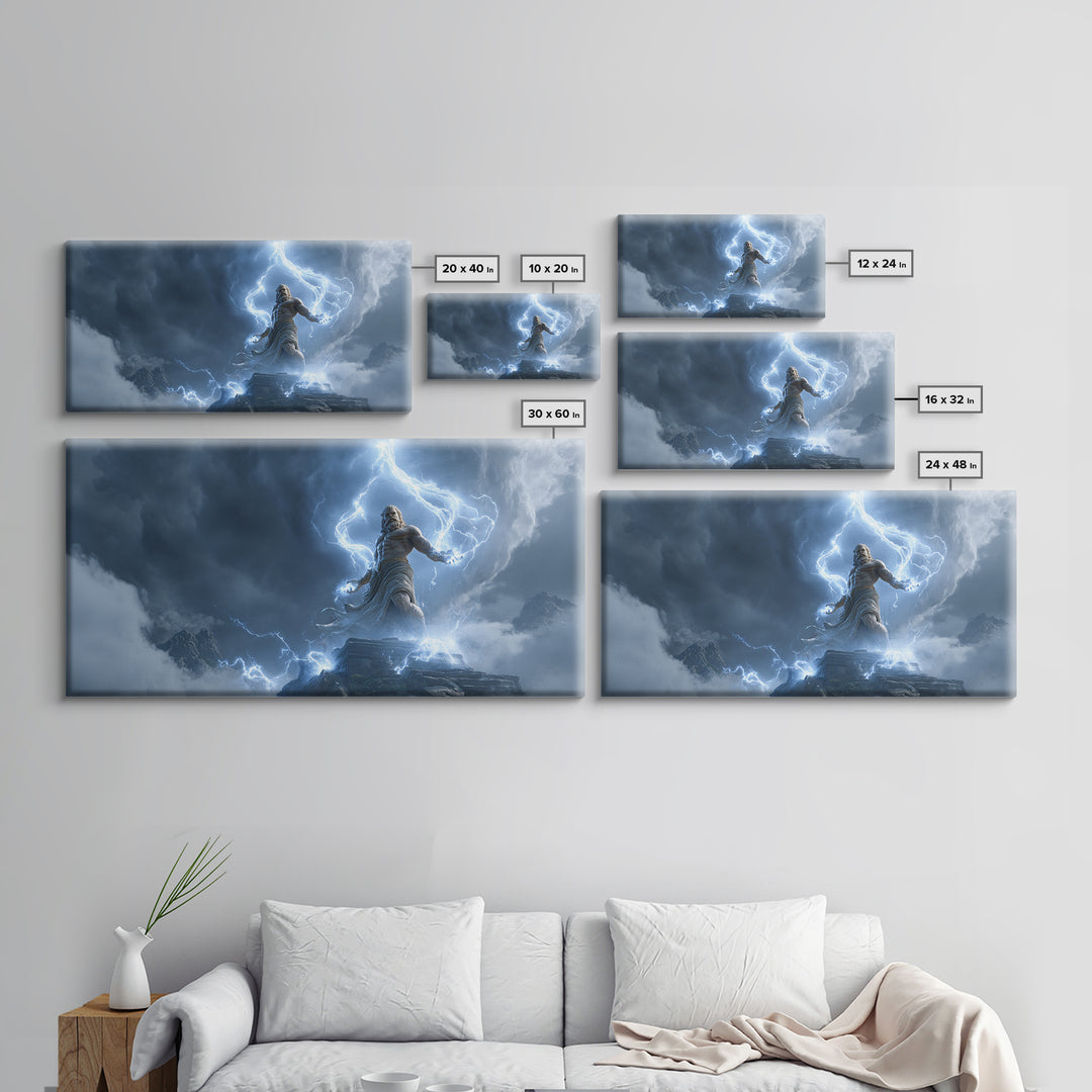 Powerful Zeus Lightning Storm Fantasy Wall Art Framed Canvas Print Mythological Art Home Decor