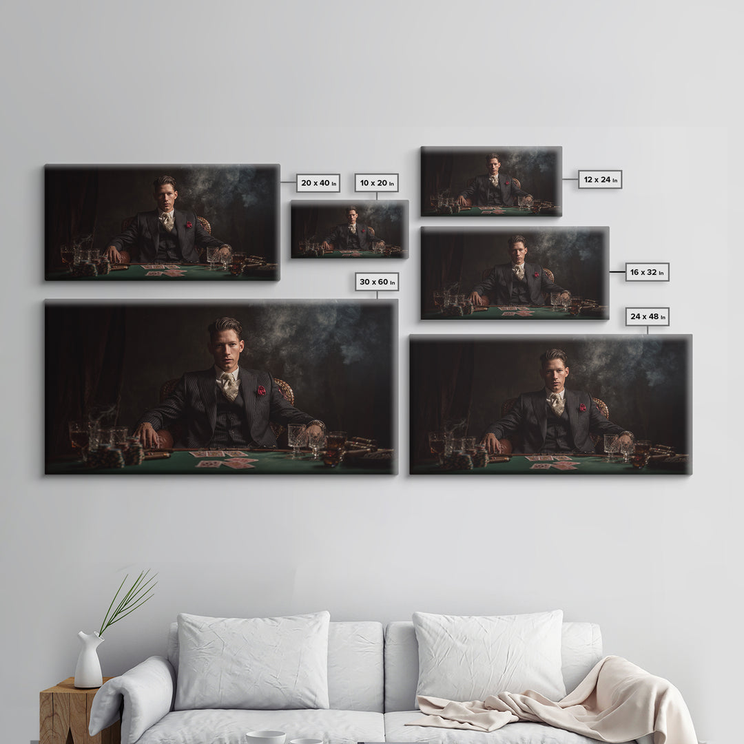 Moody Poker Player In Dark Speakeasy Wall Art, Casino Game Room Decor, Masculine Office Art, Gift For Him, Man Cave Canvas Print
