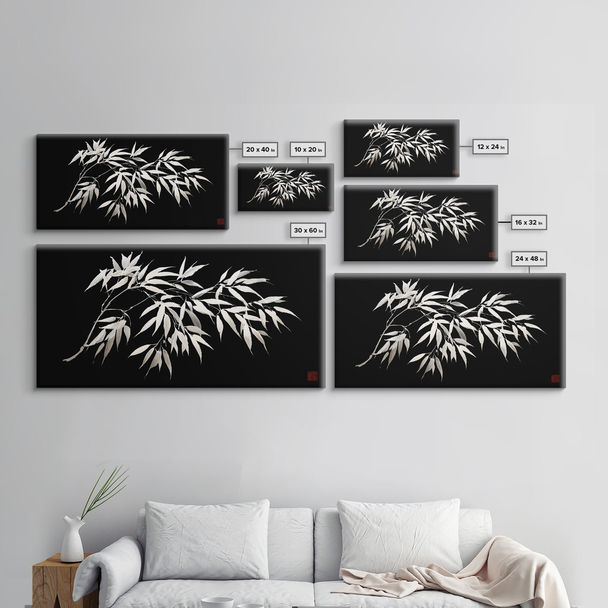 Elegant Monochrome Bamboo Branch Illustration Wall Art Minimalist Wall Decor Black And White Canvas Print For Modern Home