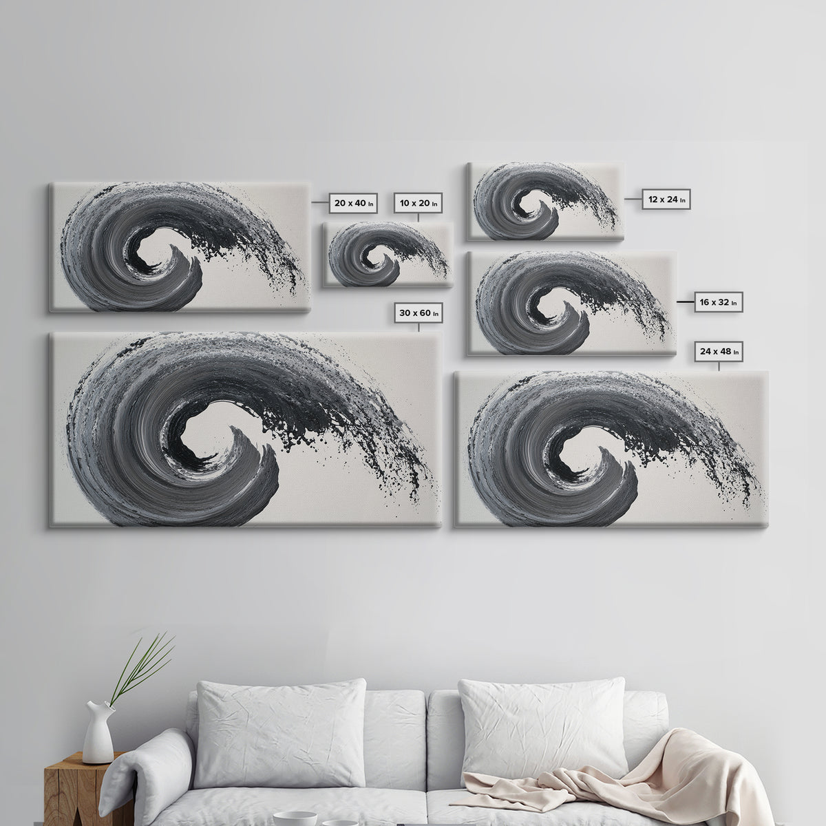 Dynamic Black And White Abstract Wave Painting Canvas Print Modern Wall Art For Living Room Decor And Office
