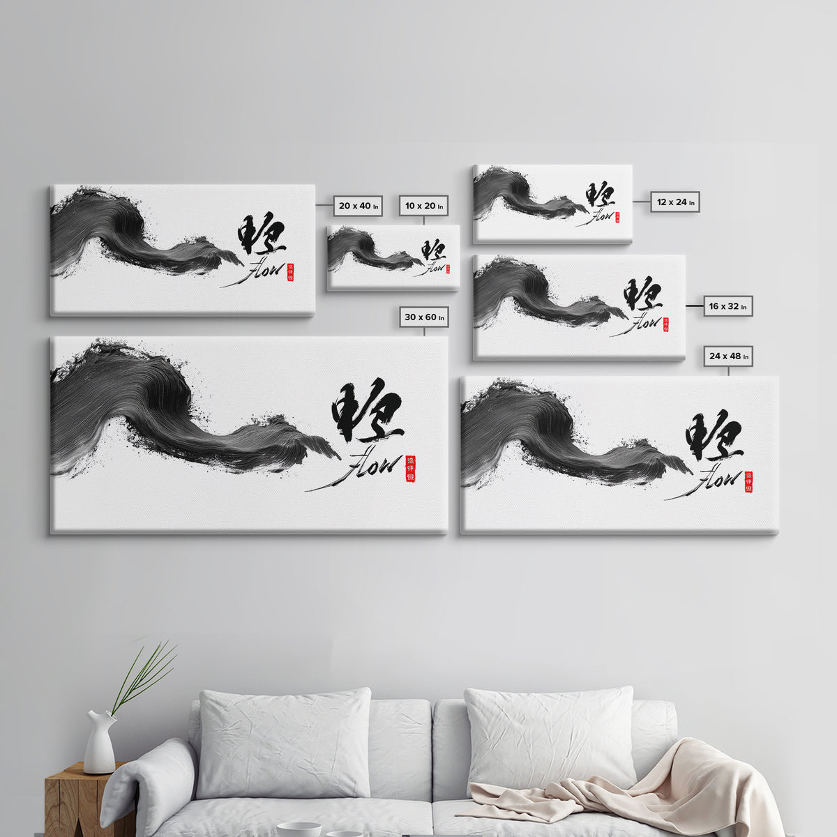 Dynamic Black Ink Brush Stroke With Flow Calligraphy Asian Minimalist Wall Art Framed Canvas Print For Modern Home Decor And Office Art