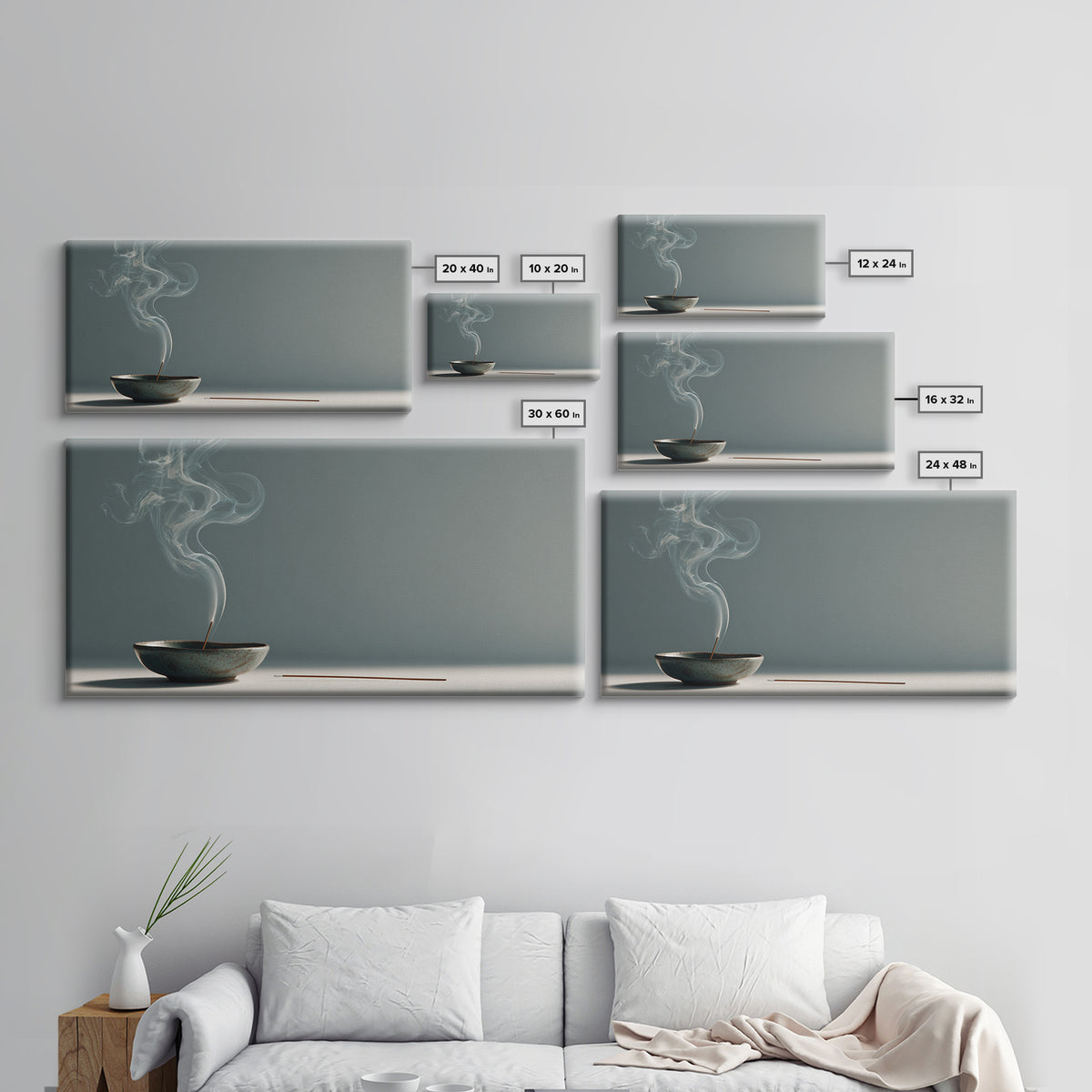 Minimalist Still Life Incense Burner With Smoke Rising On Muted Background Contemporary Zen Wall Art Canvas Print For Home Relaxation