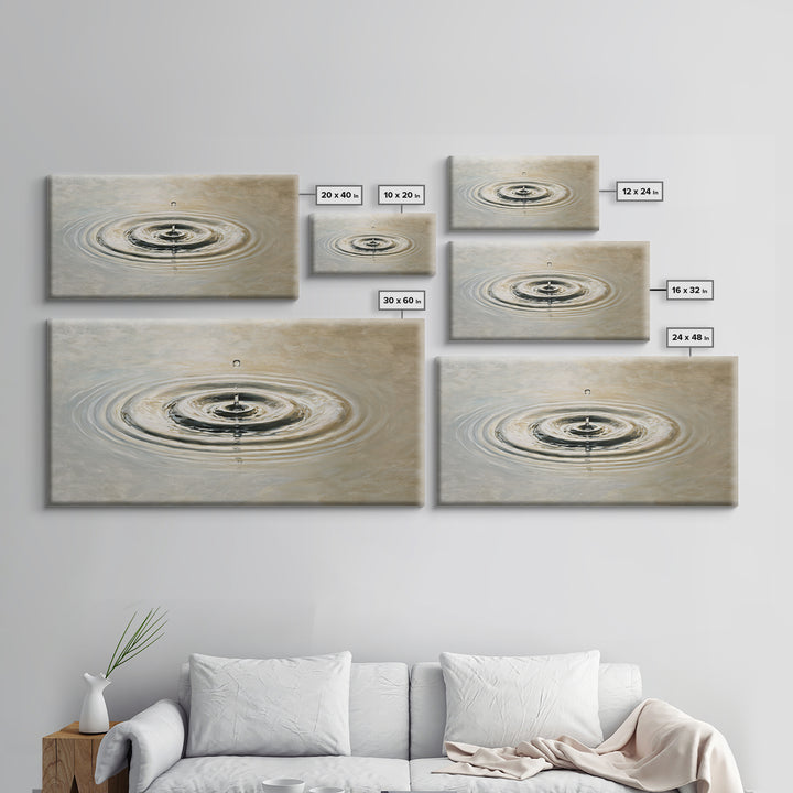 Hyperrealistic Water Drop Ripples Painting, Neutral Wall Art Framed Canvas Print For Modern Living Room Decor And Meditation Space