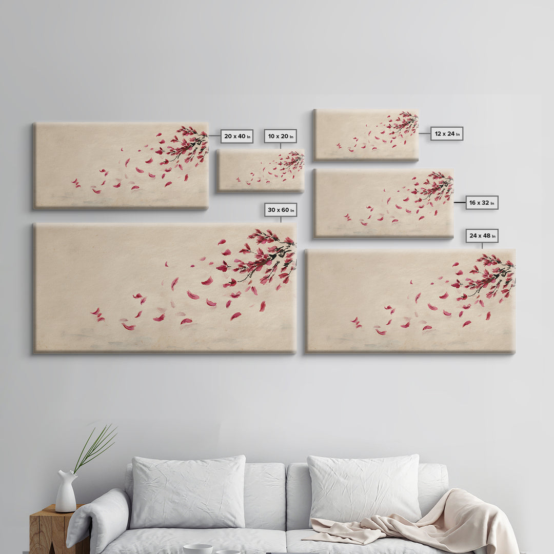 Minimalist Watercolor Red Falling Flower Petals Japanese Painting Art Print Canvas Print For Living Room