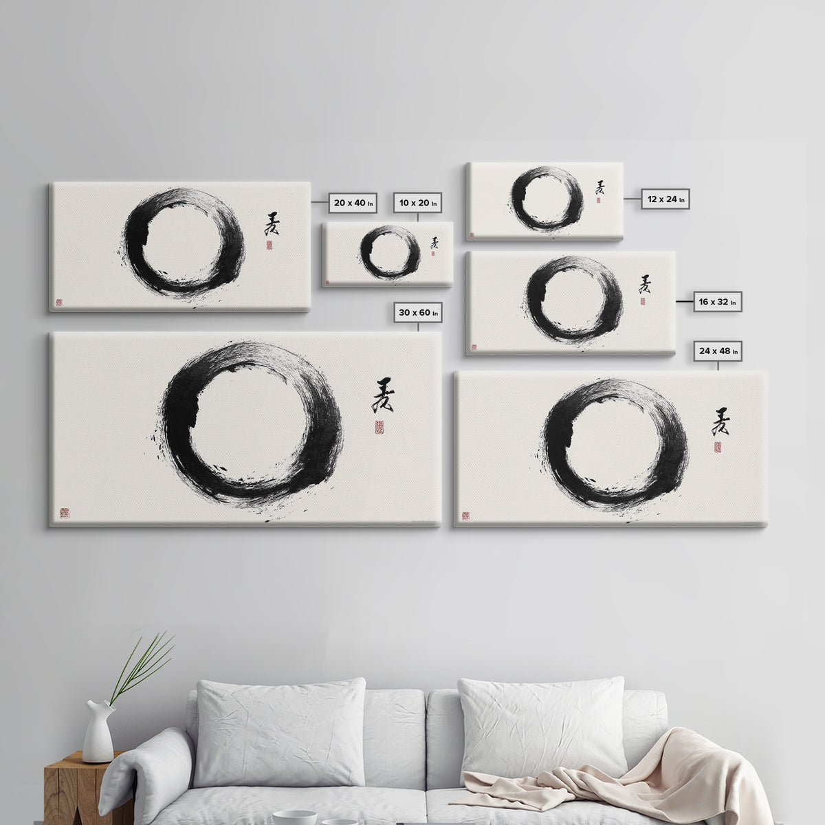 Peaceful Zen Black Ink Brush Painting Of Tree Branch Japanese Style Canvas Print Minimalist Wall Art Modern Decor