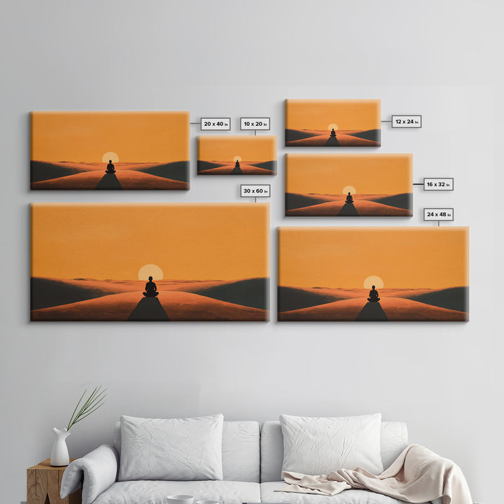 Meditative Silhouette On Warm Sunset Dunes Minimalist Wall Art Canvas Print For Relaxing Home Décor