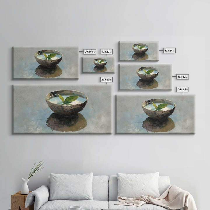 Still Life Bowl With Green Leaves Oil Painting Canvas Print Large Wall Art For Kitchen And Dining Room Decor Slow Living Art
