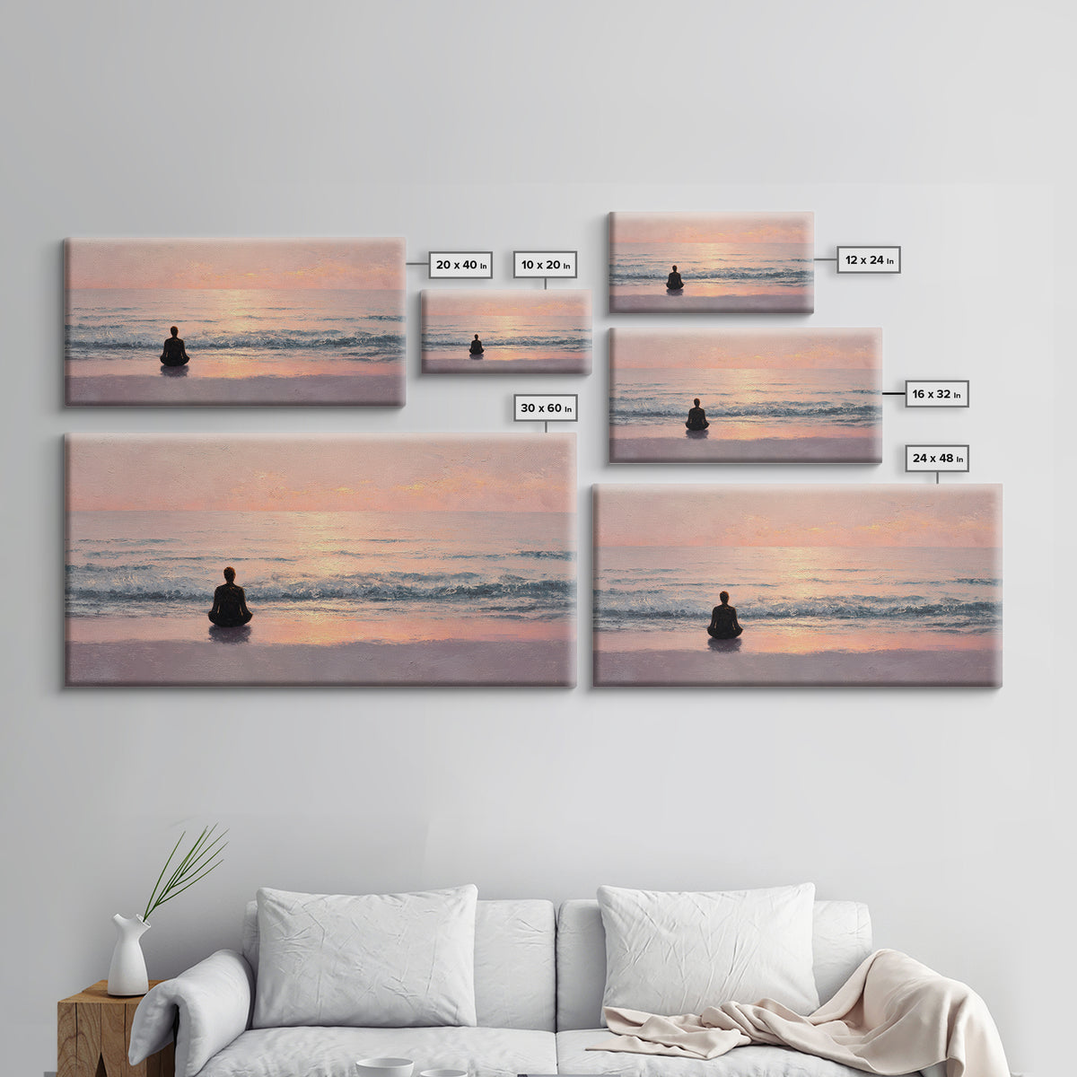 Serene Meditation Silhouette Beach Sunrise Wall Art Canvas Print For Relaxing Bedroom Decor Modern Wall Art