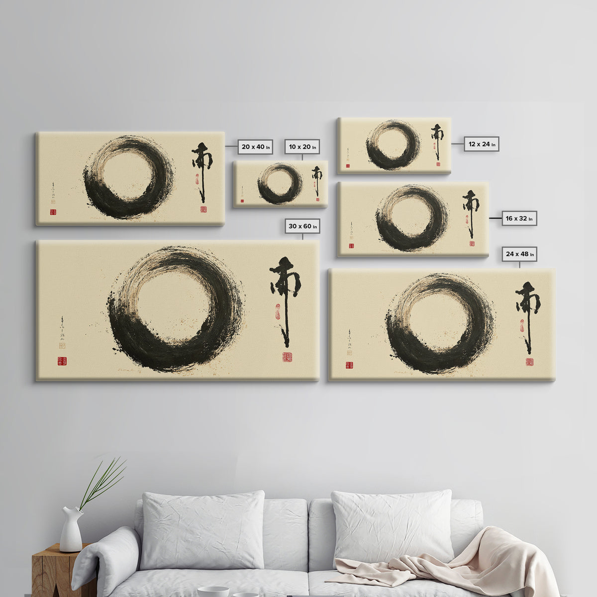 Minimalist Japanese Enso Circle Black Ink Calligraphy Abstract Wall Art Framed Canvas Print Modern Zen Decor