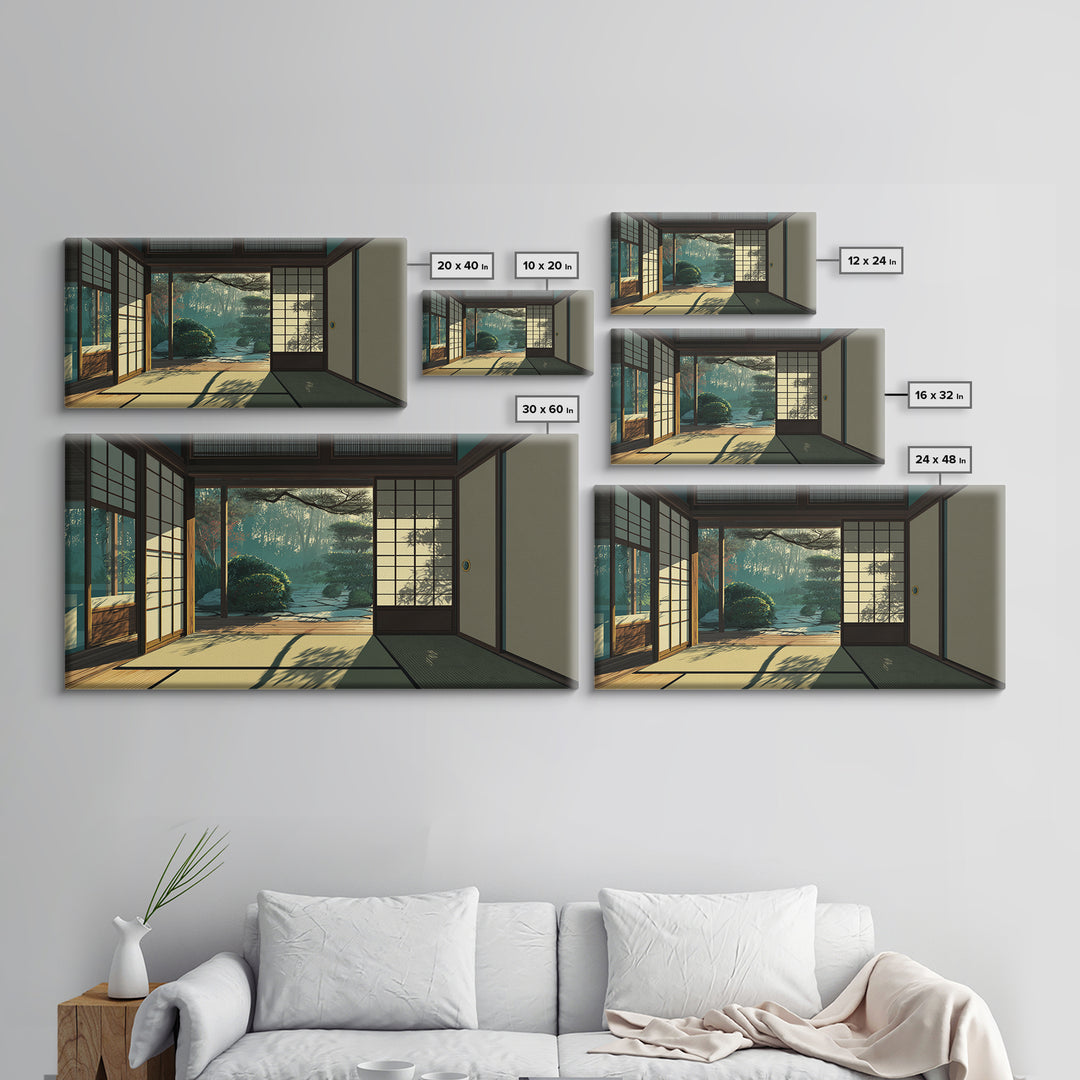 Sunlit Japanese Interior With Garden View Painting Canvas Print Minimalist Wall Art For Bedroom And Office