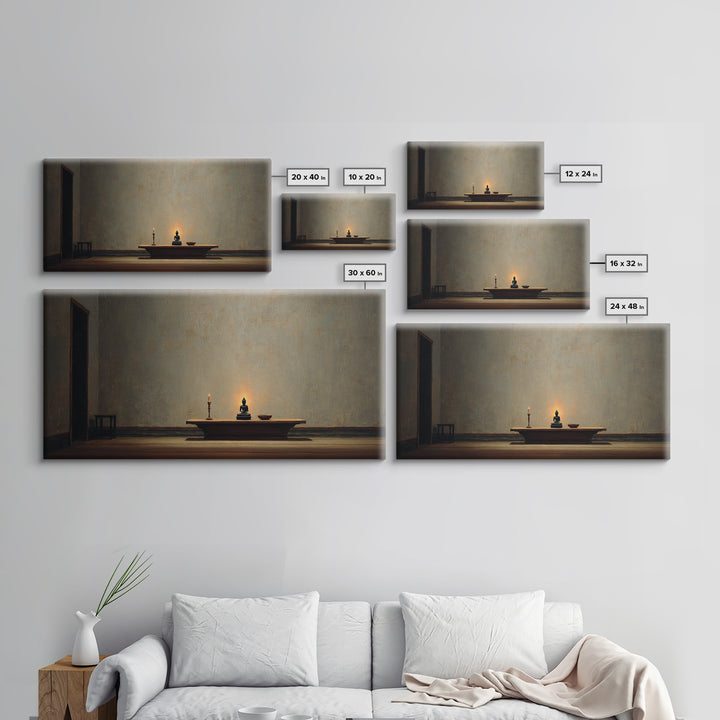 Minimalist Zen Home Decor Buddha Statue With Candle On Wooden Table Wall Art
