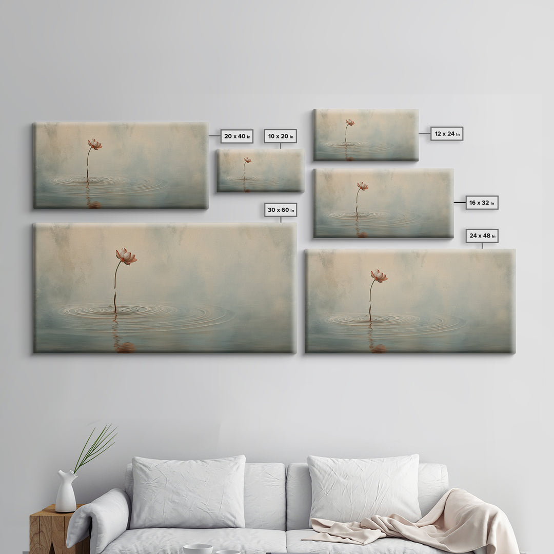 Traditional Asian Landscape With Meditating Monk And Pine Tree Misty Mountain Wall Art Framed Canvas Print