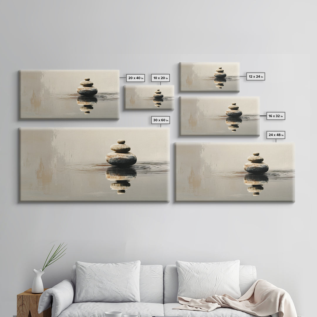 Minimalist Zen Stacked Stones Balancing Nature Wall Art Framed Canvas Print Calm Living Room Decor And Spa Wall Decor