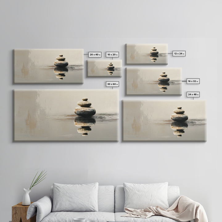 Minimalist Zen Stacked Stones Balancing Nature Wall Art Framed Canvas Print Calm Living Room Decor And Spa Wall Decor