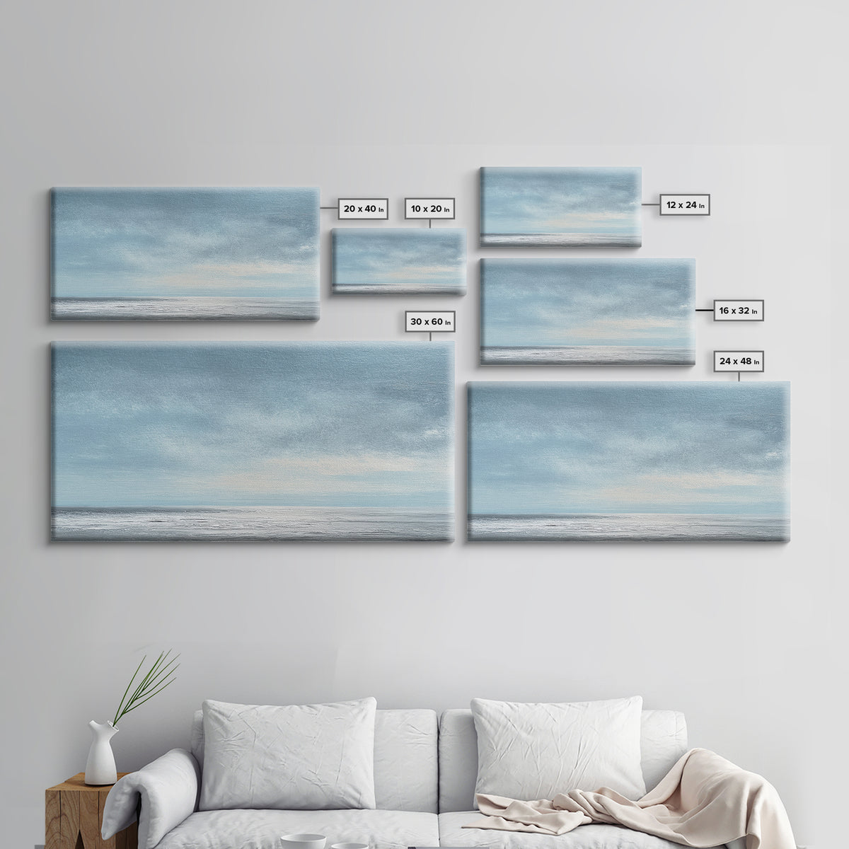 Tranquil Seascape Oil Painting With Soft Blue Sky And Ocean Horizon Peaceful Wall Art Canvas Print