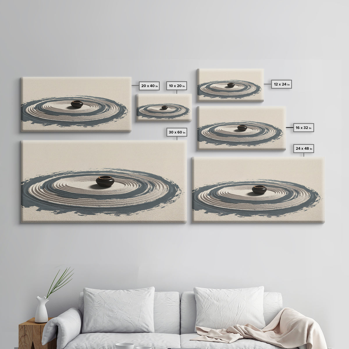 Zen Garden Sand Spiral With Ceramic Pot Minimalist Spiritual Wall Art For Meditation Room Decor Framed Canvas Print
