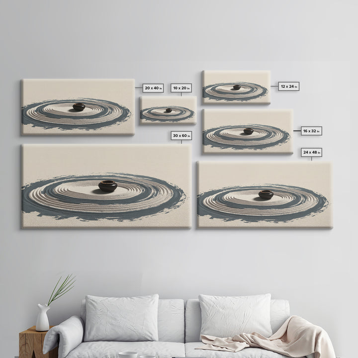 Zen Garden Sand Spiral With Ceramic Pot Minimalist Spiritual Wall Art For Meditation Room Decor Framed Canvas Print