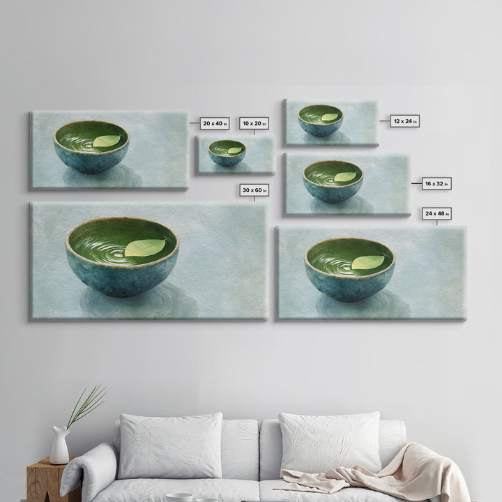 Minimalist Ceramic Bowl With Leaf Floating On Water Art Print For Zen Home Decor Framed Canvas Print
