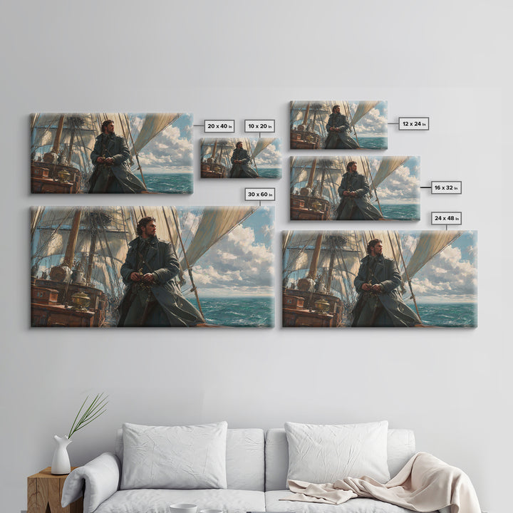 Sailor On Tall Ship At Sea Framed Canvas Print, Nautical Wall Art, Seascape Painting, Coastal Decor, Ocean Wall Art, Gift For Him
