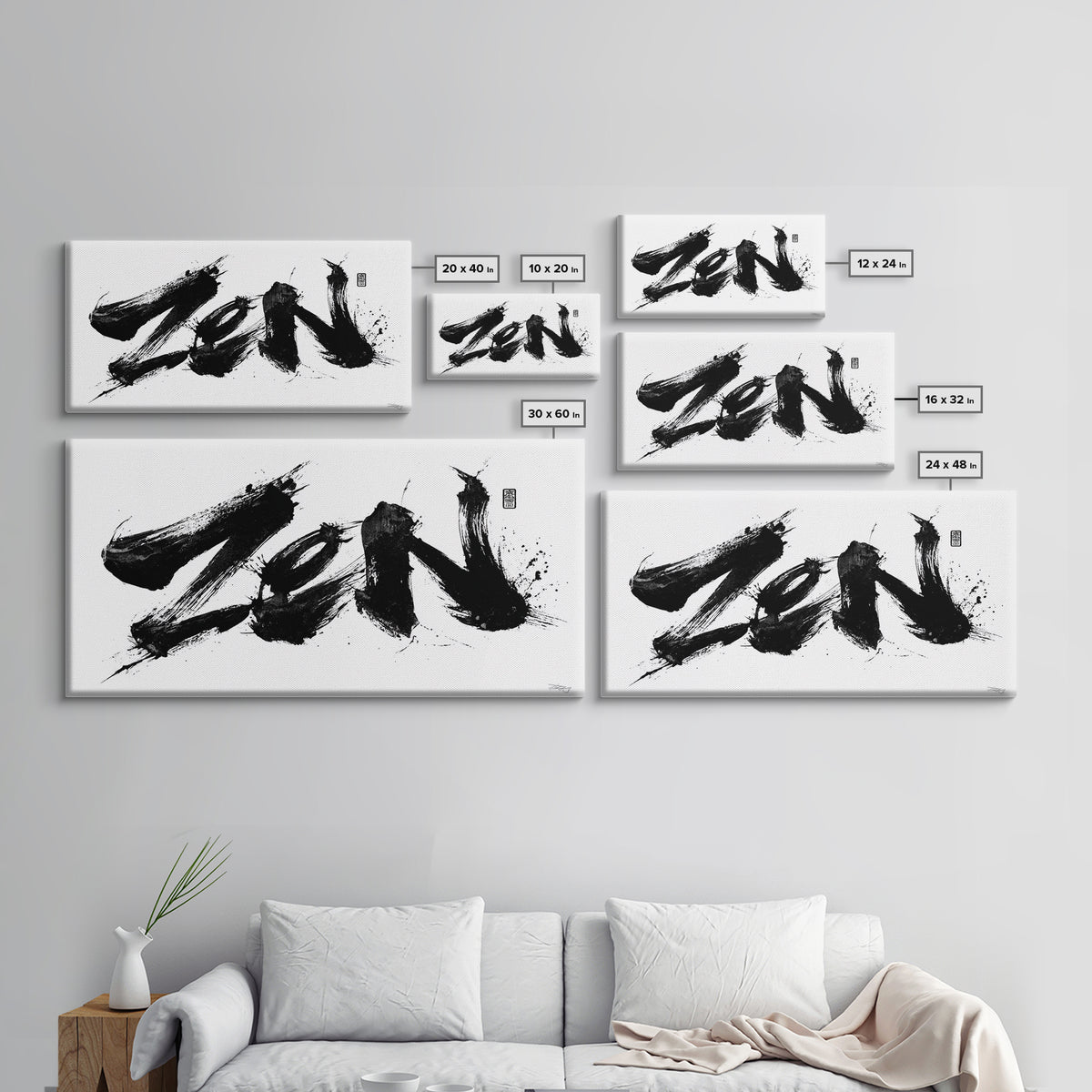 Japanese Kanji Ink Calligraphy Minimalist Wall Art Canvas Print Modern Home Decor Gift For Artist
