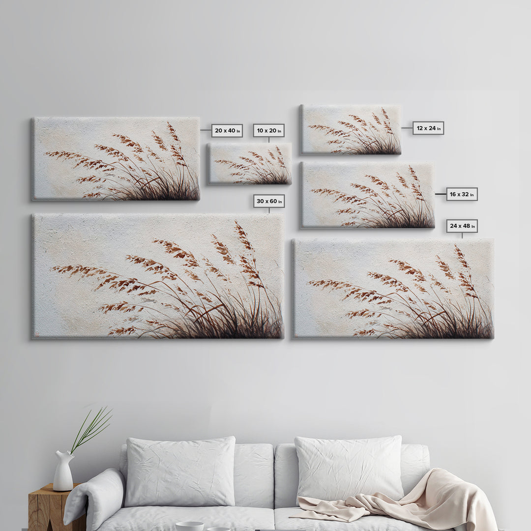 Minimalist Brown Grass Painting On Textured Canvas Print For Rustic Home Decor And Wall Art