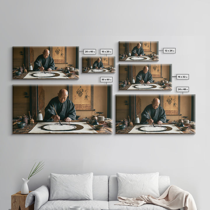 Traditional Japanese Zen Artist Painting Elegant Enso Circle Incalligraphy Studio Framed Canvas Print Wall Art