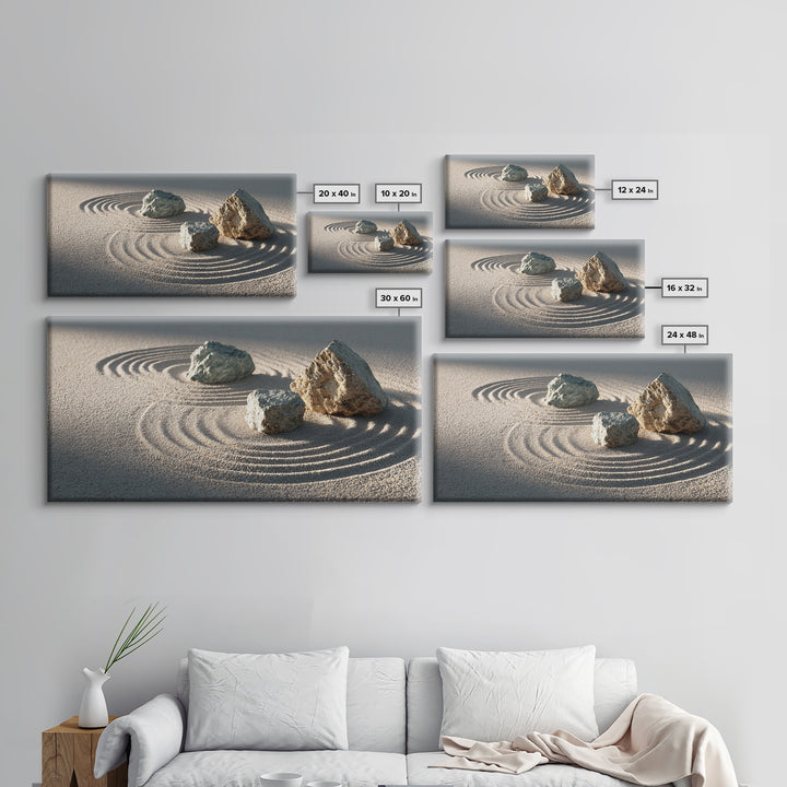 Zen Japanese Rock Garden With Sand And Stones Minimalist Wall Art Canvas Print For Calming Home Decor And Meditation Space