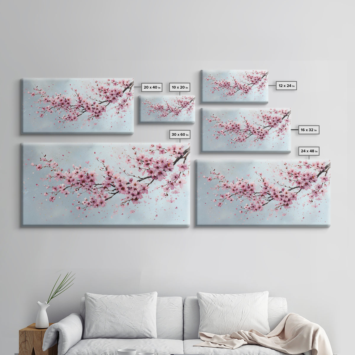 Pink Cherry Blossom Wall Art, Sakura Branch Painting, Japanese Botanical Decor, Spring Floral Living Room Bedroom Canvas Print