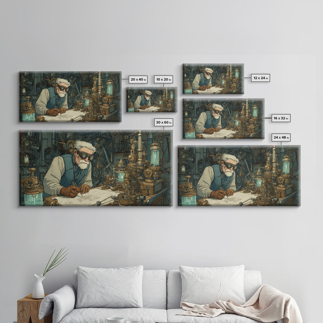 Steampunk Scientist Laboratory Canvas Print, Industrial Wall Art, Futuristic Office Decor, Sci Fi Inventor Gift For Him, Wall Decor