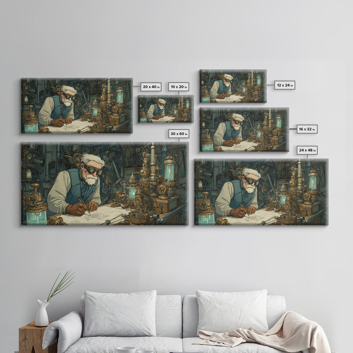 Steampunk Scientist Laboratory Canvas Print, Industrial Wall Art, Futuristic Office Decor, Sci Fi Inventor Gift For Him, Wall Decor