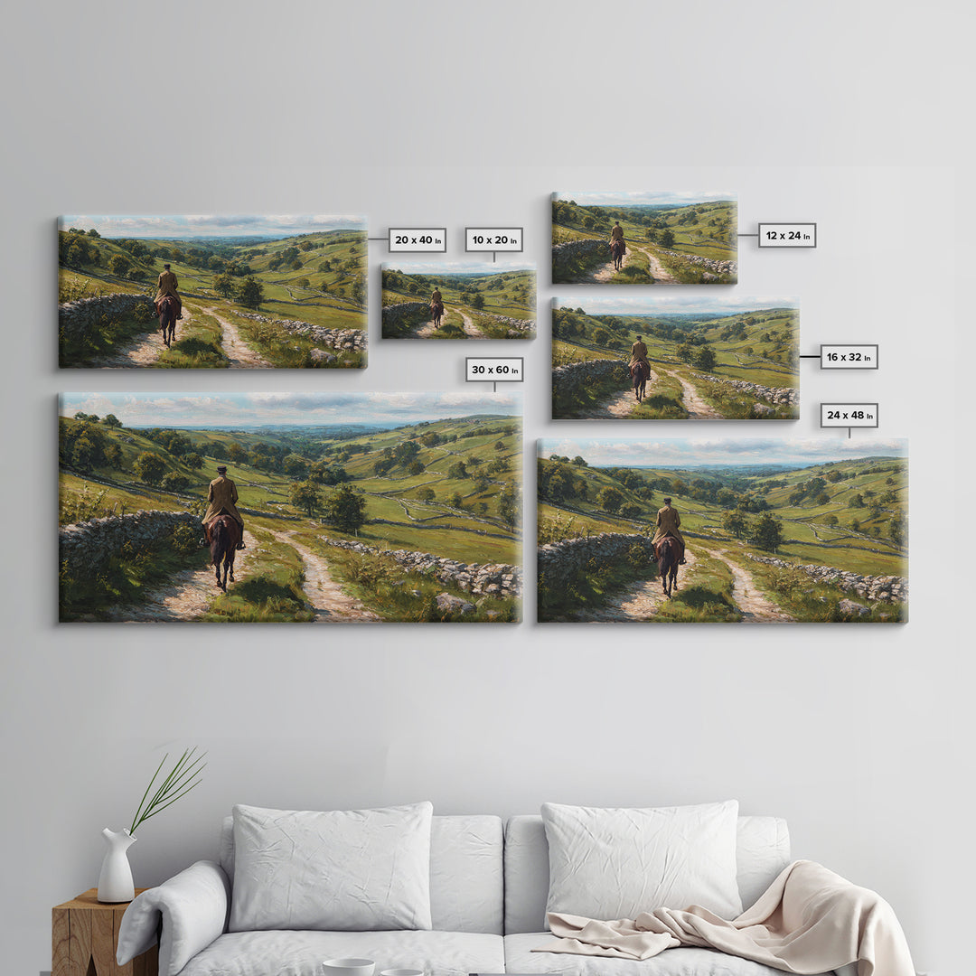 Horseback Rider On Rolling Countryside Path Canvas Print, Landscape Wall Art, Equestrian Decor, Rustic Farmhouse Home Decor Gift