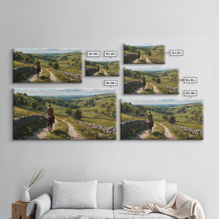 Horseback Rider On Rolling Countryside Path Canvas Print, Landscape Wall Art, Equestrian Decor, Rustic Farmhouse Home Decor Gift