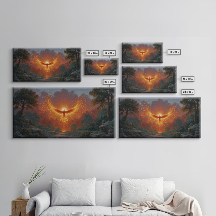 Glowing Phoenix Spirit In Enchanted Forest Wall Art, Fantasy Landscape Canvas, Mystical Home Decor, Magical Gift For Her