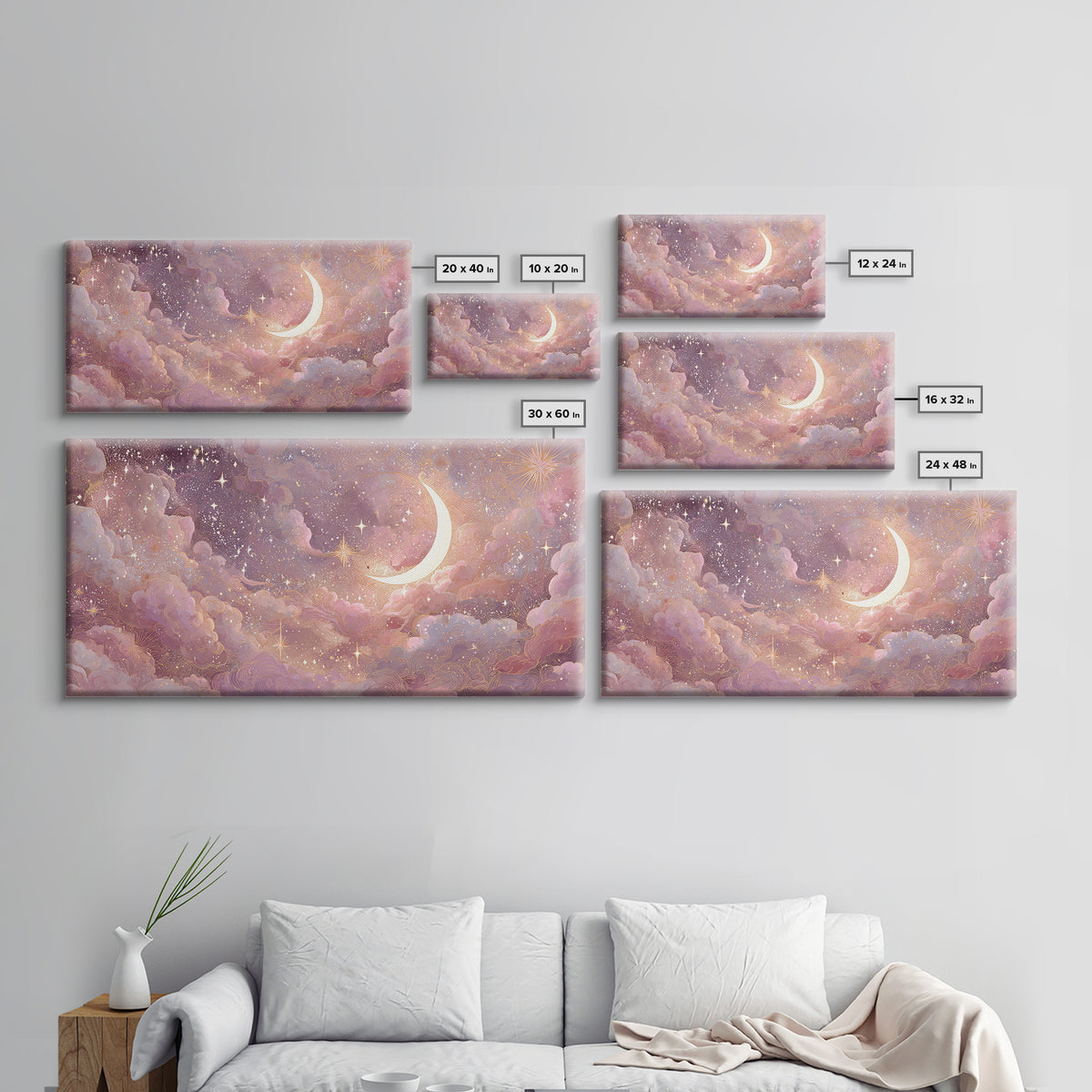Pastel Crescent Moon And Starry Cloud Wall Art, Celestial Art Print, Whimsigoth Decor, Nursery Room Wall Decor, Gift For Her