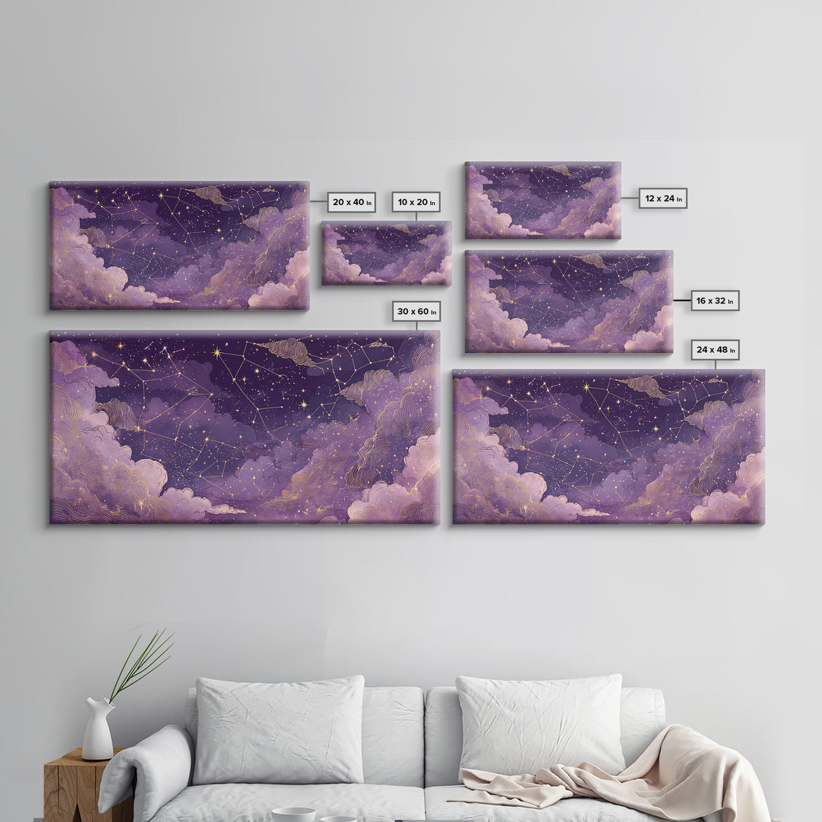 Purple Zodiac Constellation Night Sky Wall Art, Celestial Canvas Print, Astrology Wall Decor, Mystical Bedroom Decor, Gift For Her